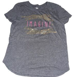4/$25 - Old Navy Grey “Imagine” T-shirt w/ Gold Cheetah graphic - Size L (10-12)